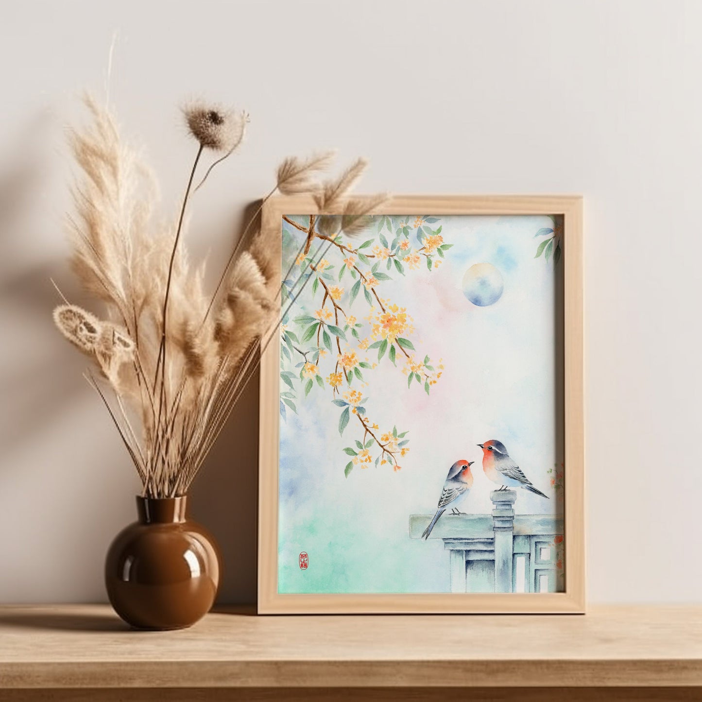 Moonlit Birdsong | Floral & Bird Watercolor Art Print