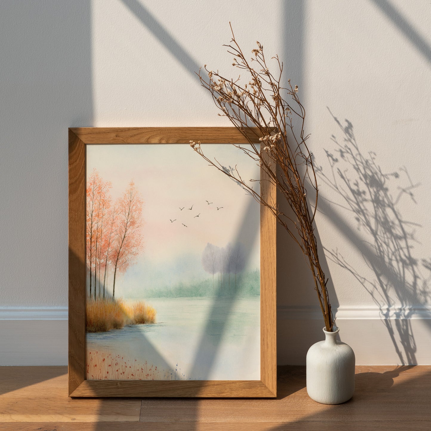 Golden Hour Fall | Autumn Lake Watercolor Art Print
