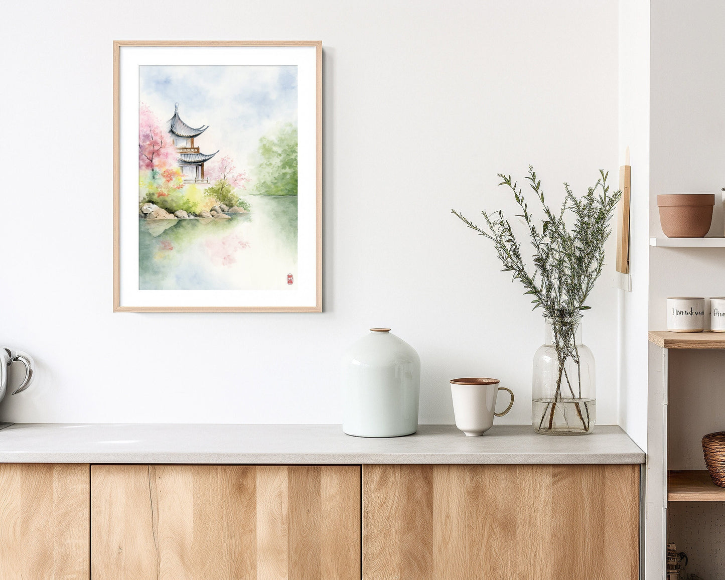 Petal Pavilion | Oriental Garden Watercolor Art Print