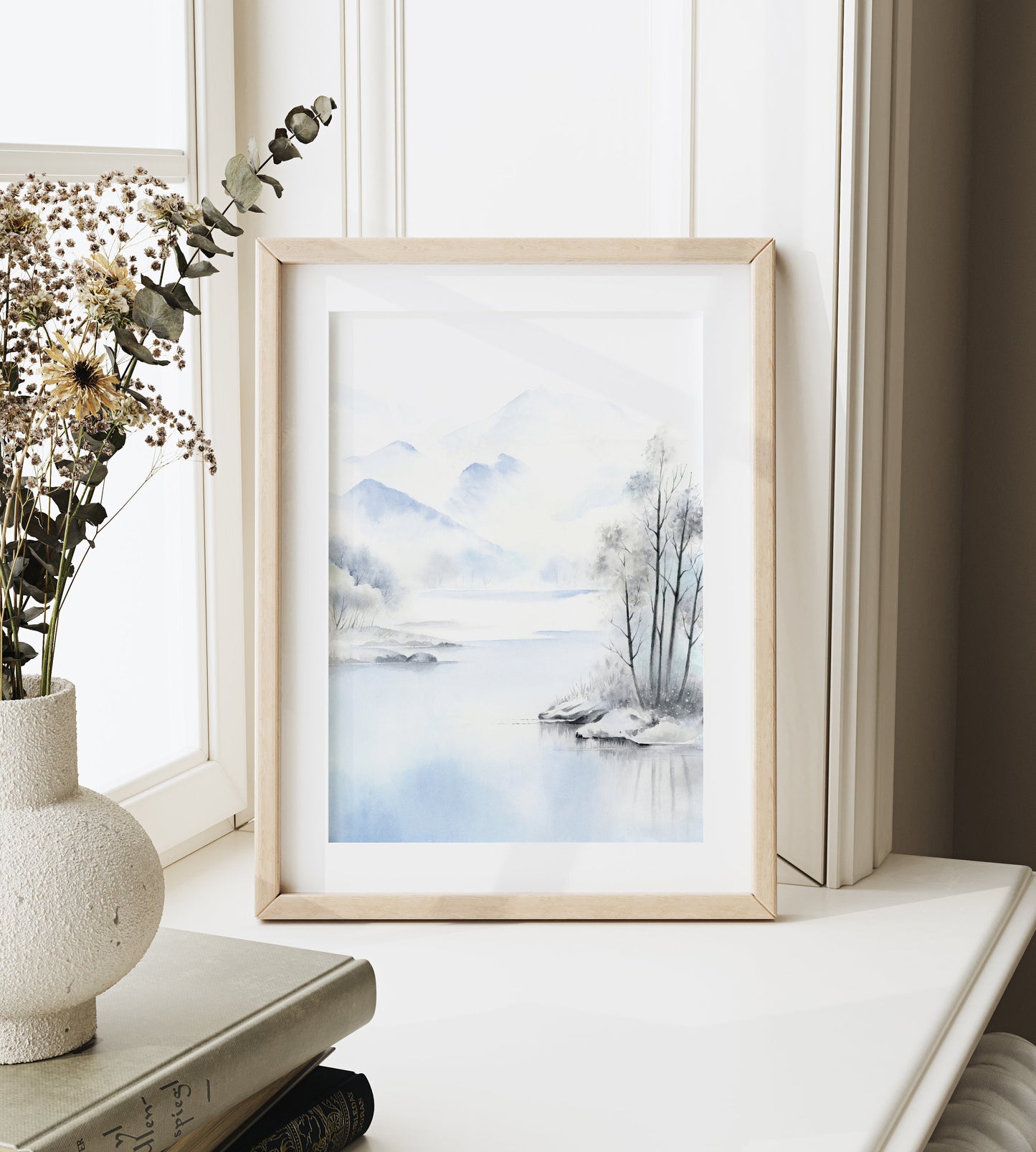 Frost’s Lullaby | Winter Mountain Lake Watercolor Art Print