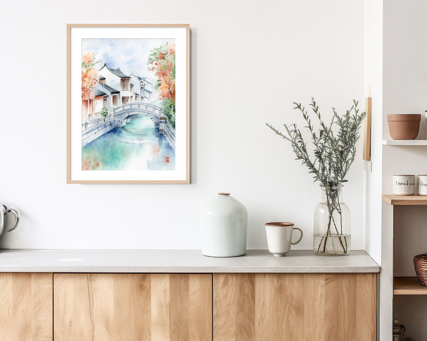 Ancient Water Town | Oriental Landscape Watercolor Art Print
