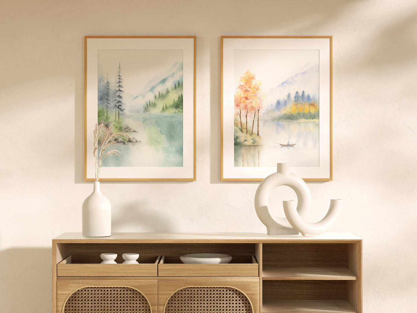 Set of 2 Landscape Prints | Four Seasons Watercolor Landscape Art Print