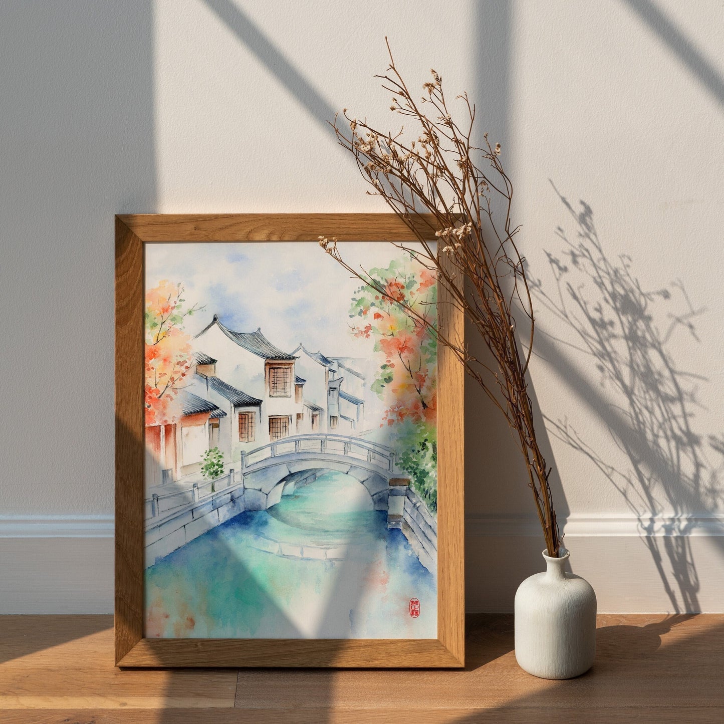 Ancient Water Town | Oriental Landscape Watercolor Art Print