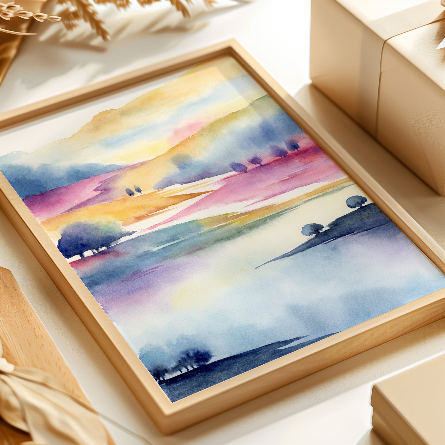 Prismatic Countryside | Abstract Mountain Watercolor Art Print
