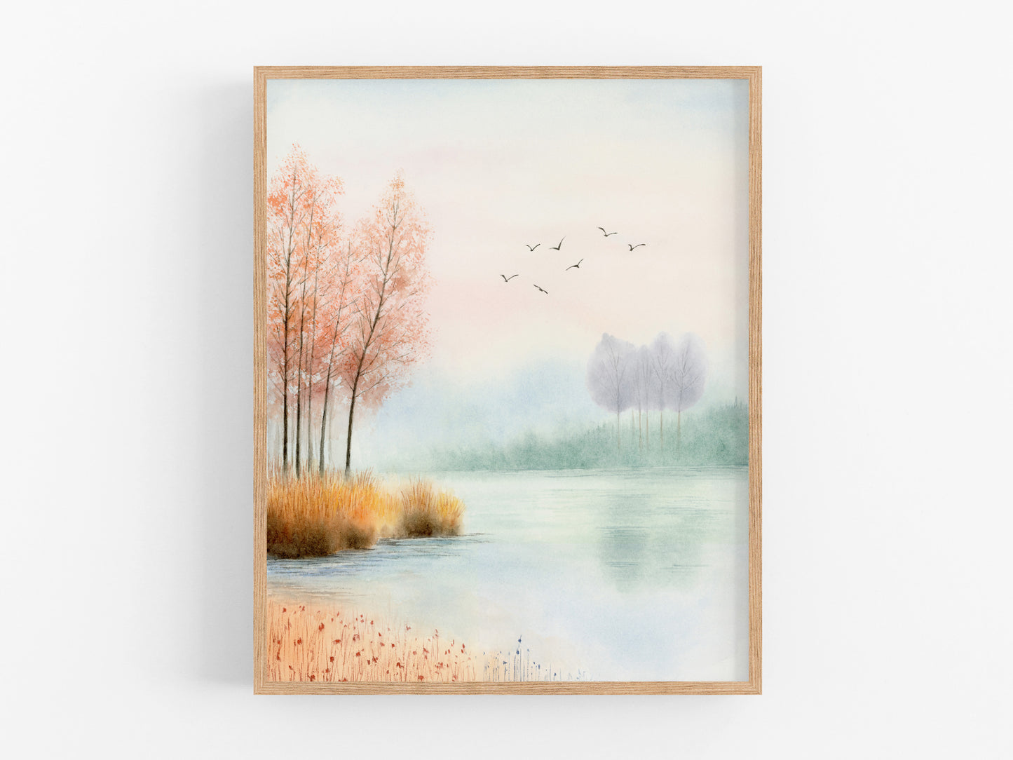 Golden Hour Fall | Autumn Lake Watercolor Art Print