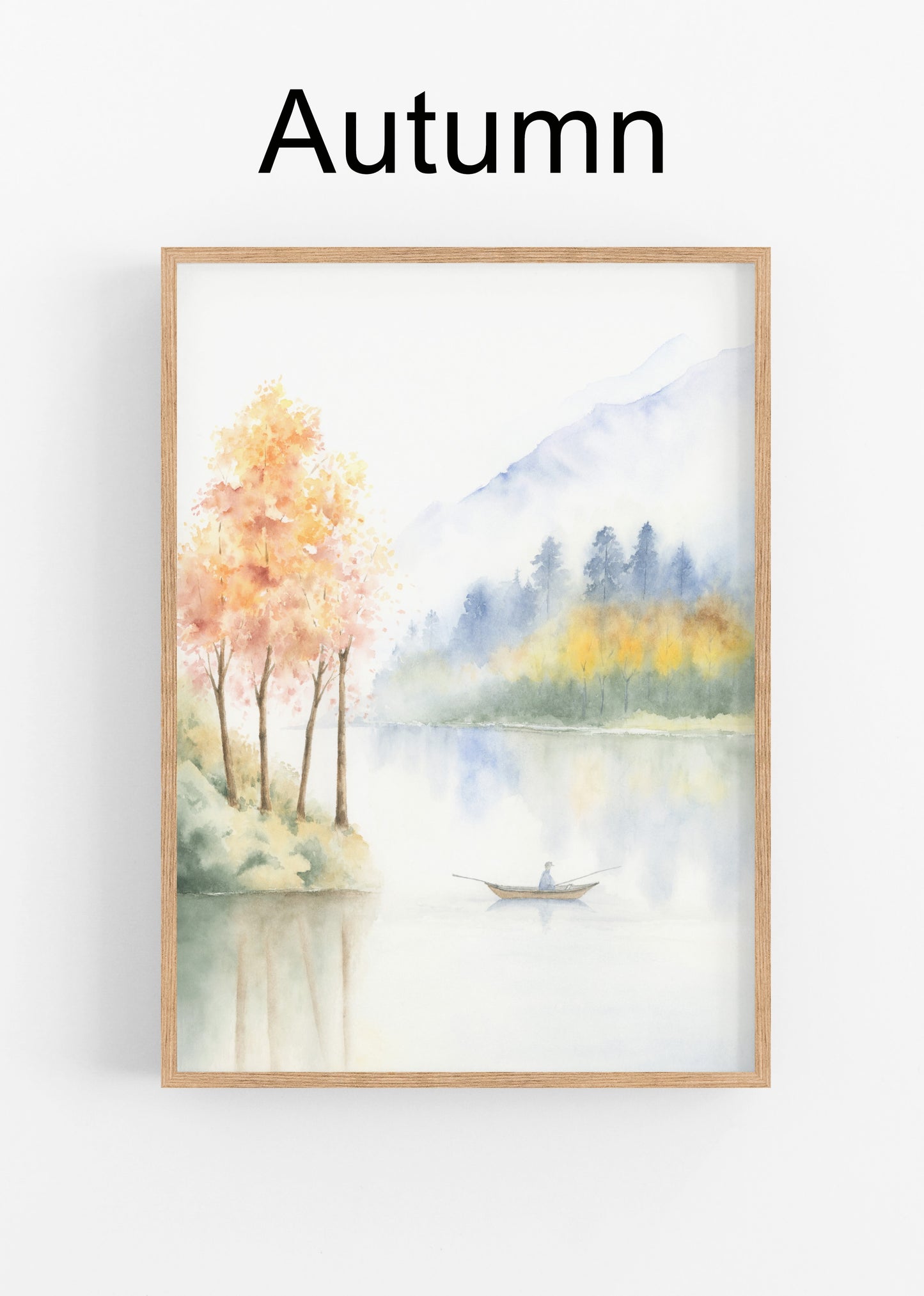 Set of 4 Lake Scene Prints | Four Seasons Landscape Watercolor Art Print