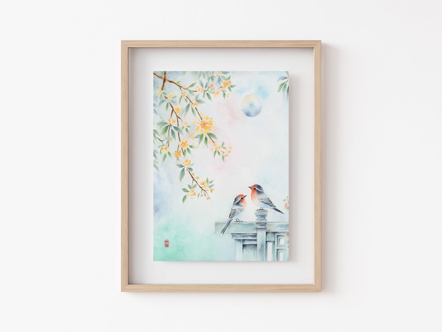 Moonlit Birdsong | Floral & Bird Watercolor Art Print