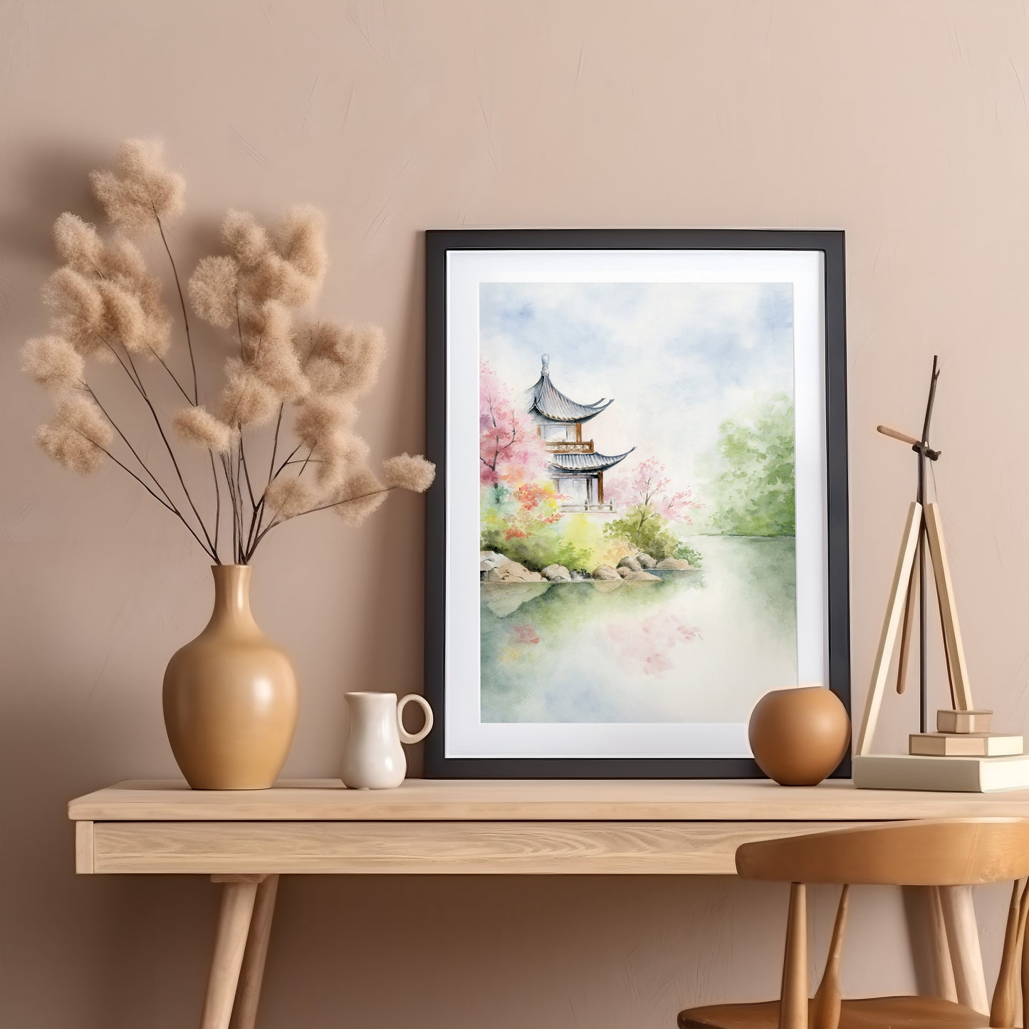 Petal Pavilion | Oriental Garden Watercolor Art Print