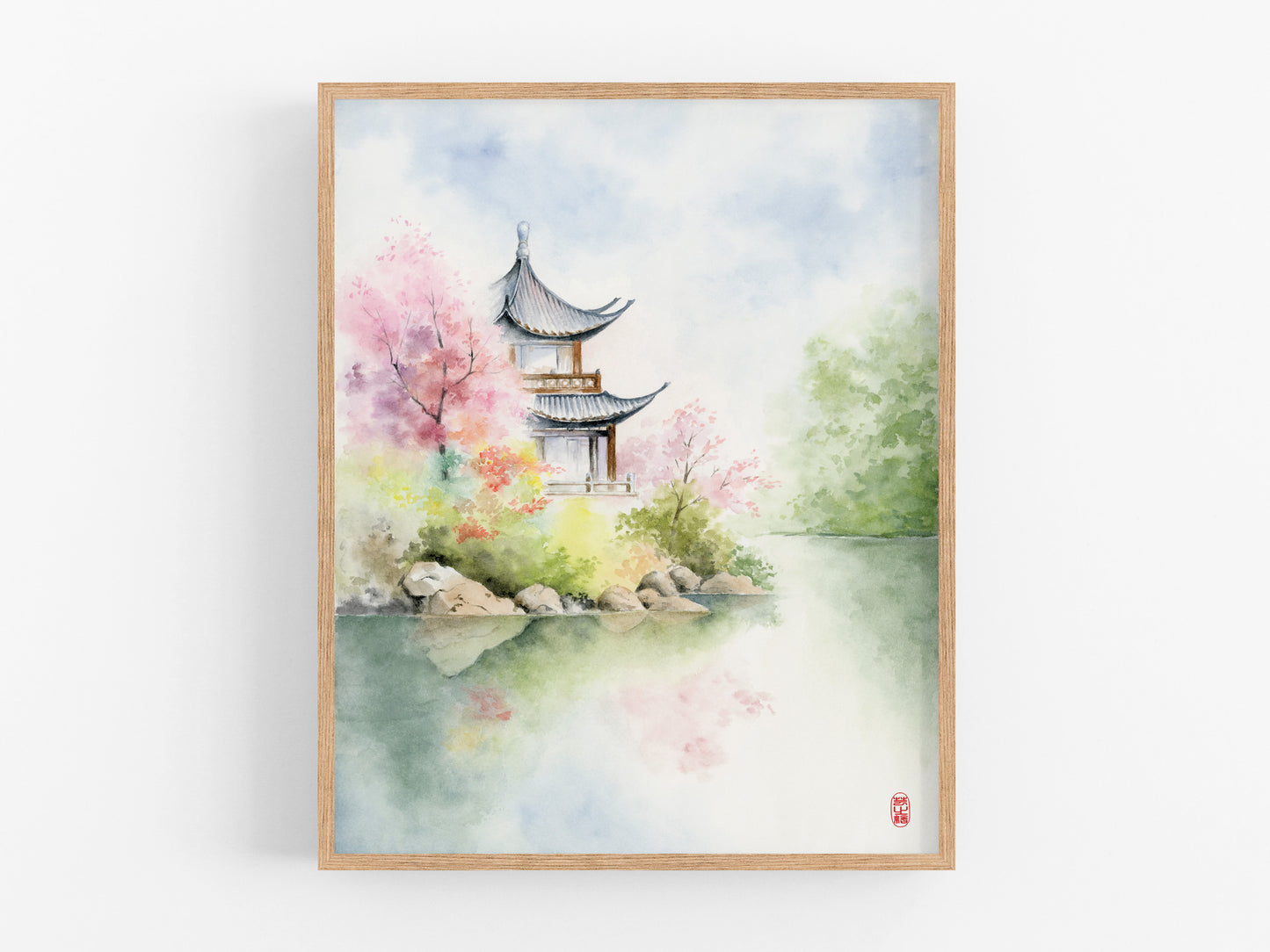 Petal Pavilion | Oriental Garden Watercolor Art Print