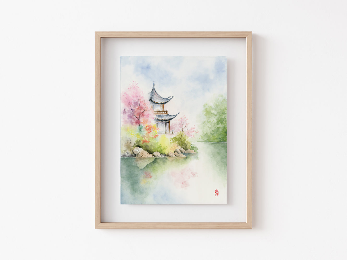 Petal Pavilion | Oriental Garden Watercolor Art Print