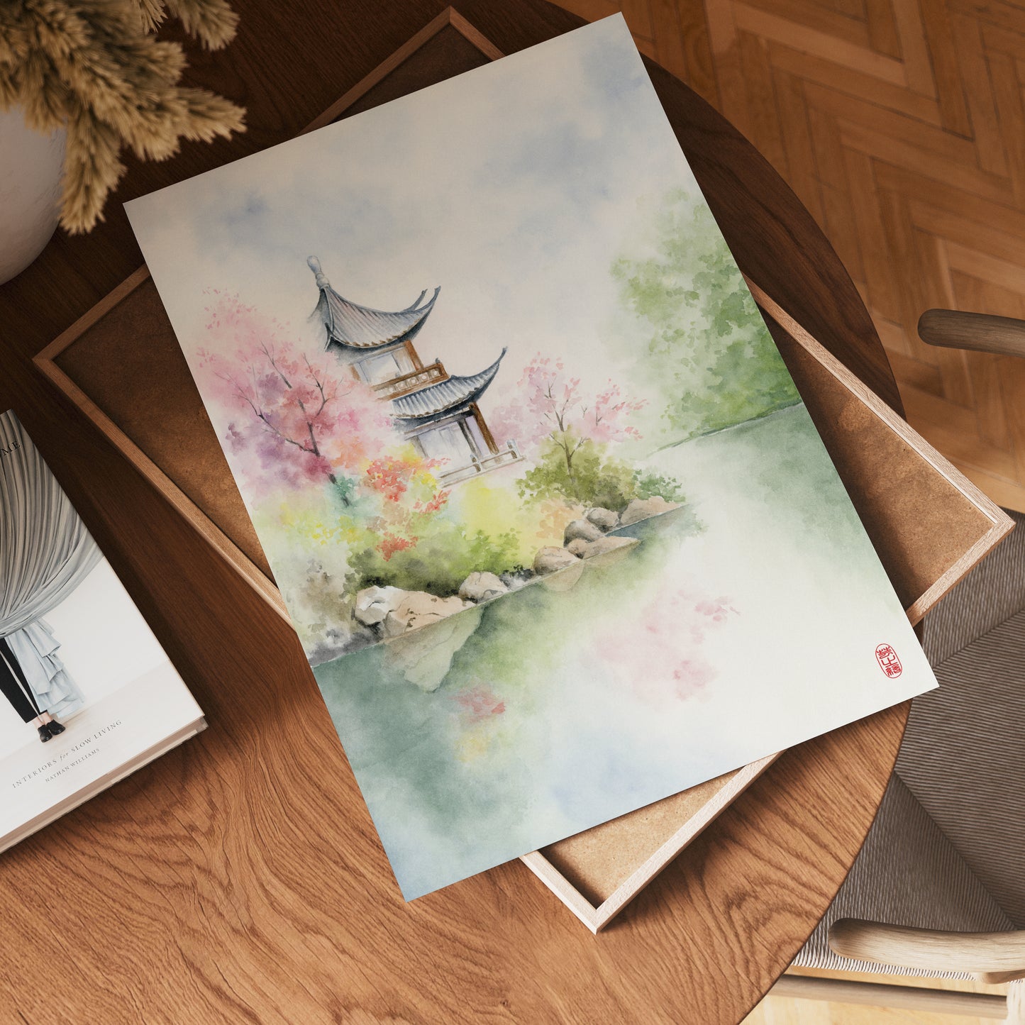 Petal Pavilion | Oriental Garden Watercolor Art Print