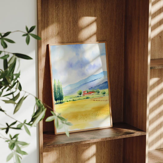 Amber Fields | Country Landscape Watercolor Art Print