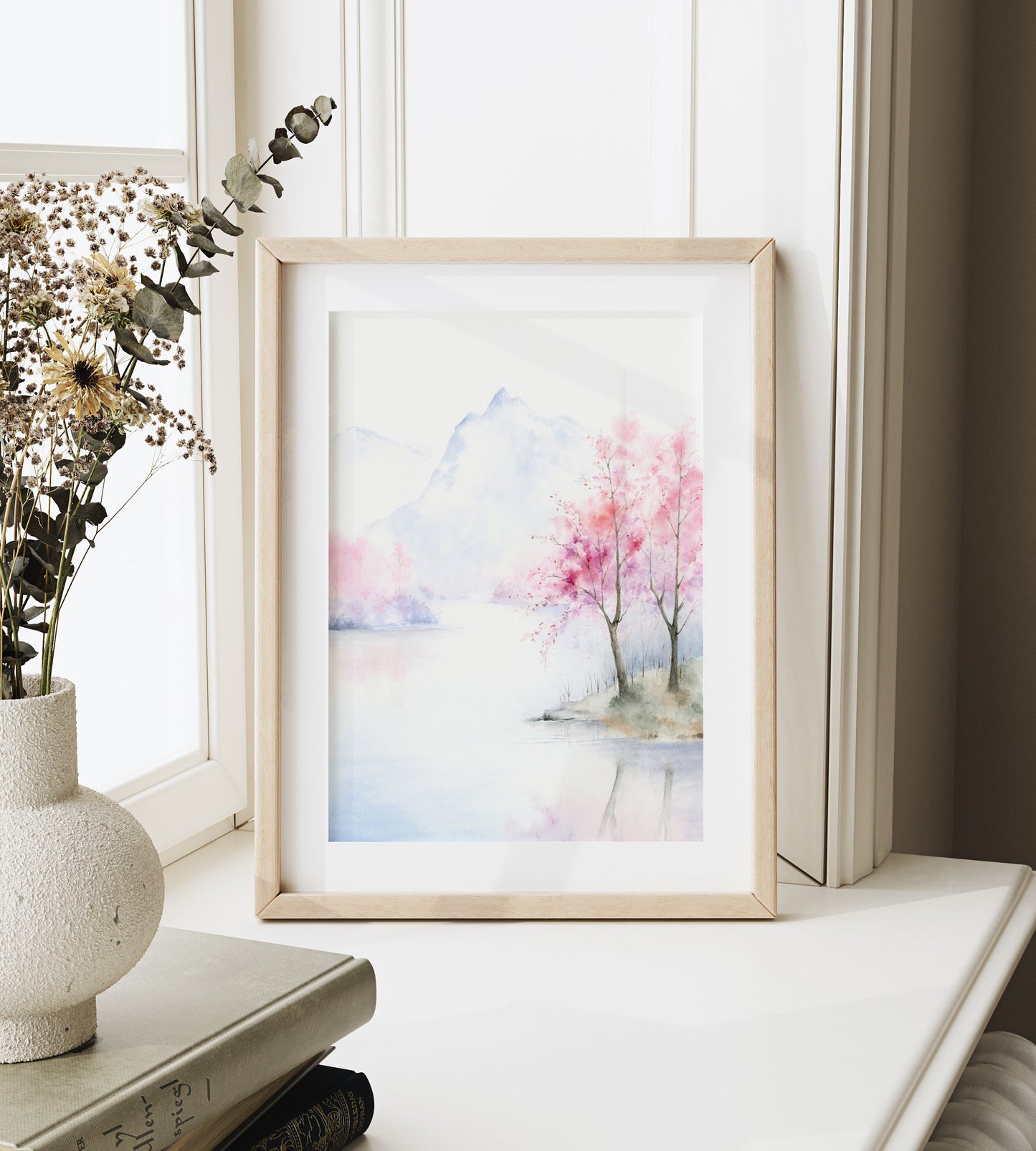 Spring Blossom | Spring Mountain Lake Watercolor Art Print