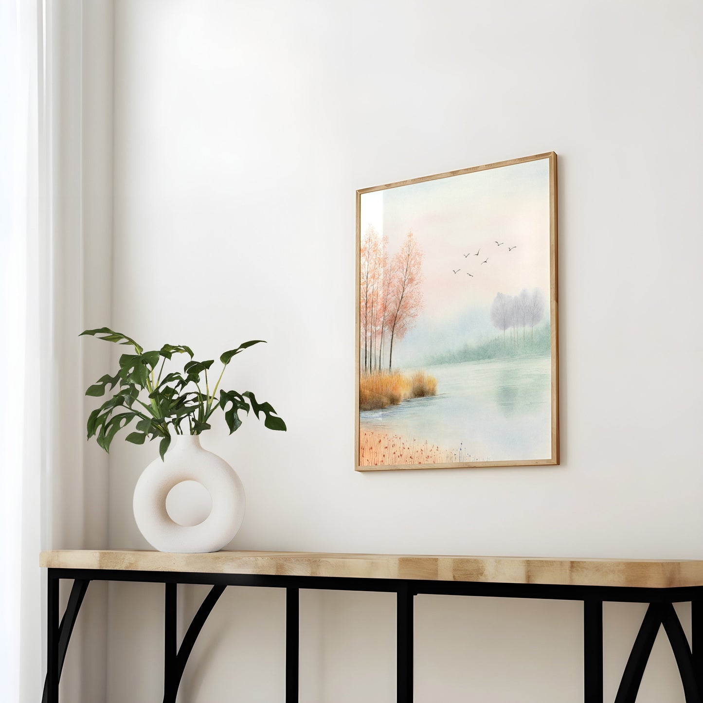 Golden Hour Fall | Autumn Lake Watercolor Art Print