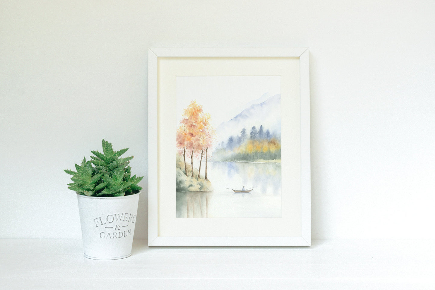 Set of 4 Lake Scene Prints | Four Seasons Landscape Watercolor Art Print