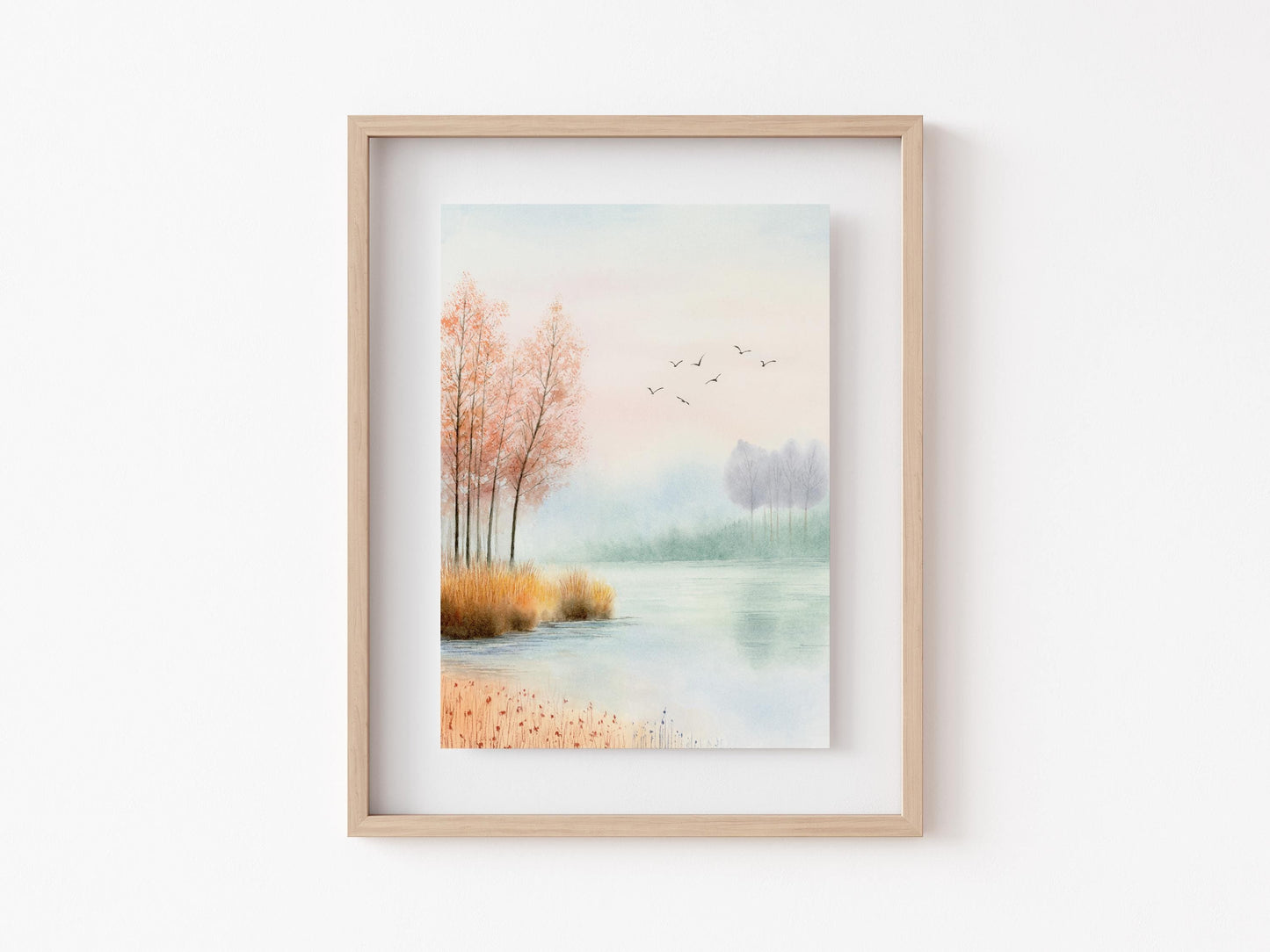 Golden Hour Fall | Autumn Lake Watercolor Art Print