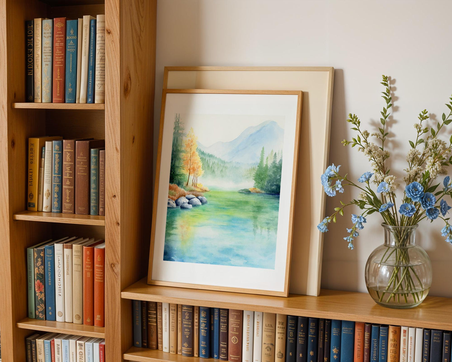 Lush Waterfront | Lake Mountain Watercolor Art Print
