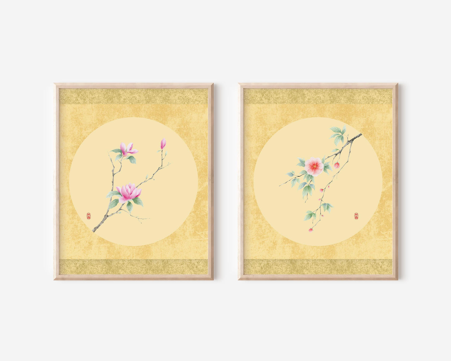 Set of 2 Vintage Floral Art Prints | Camellia & Magnolia Watercolor Painting