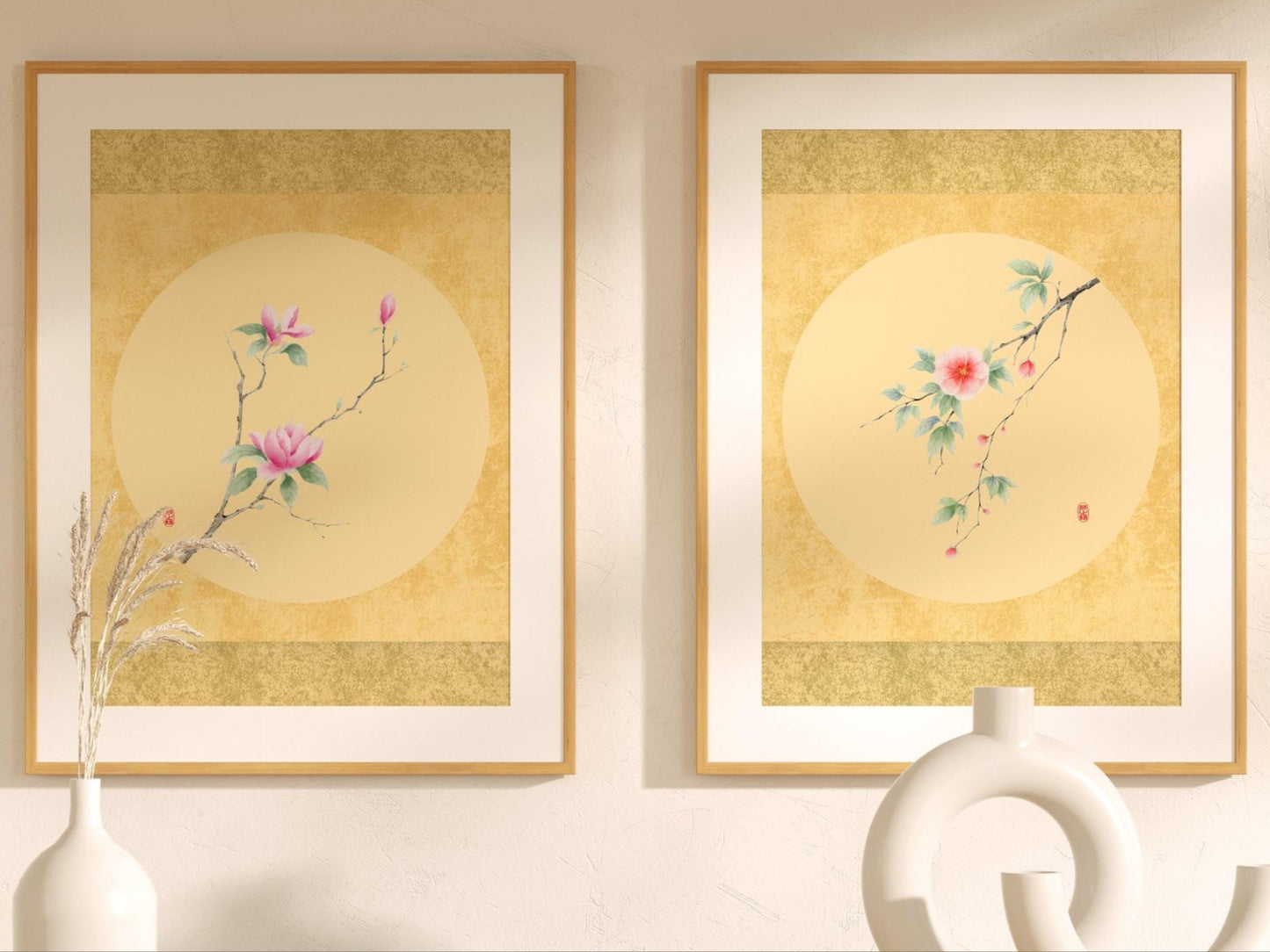 Set of 2 Vintage Floral Art Prints | Camellia & Magnolia Watercolor Painting