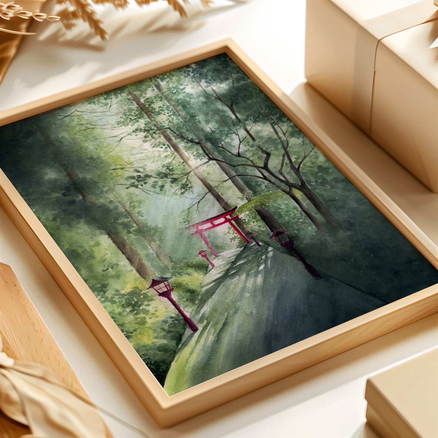 Transformed Viridescence | Japan Torii Gate Watercolor Art Print
