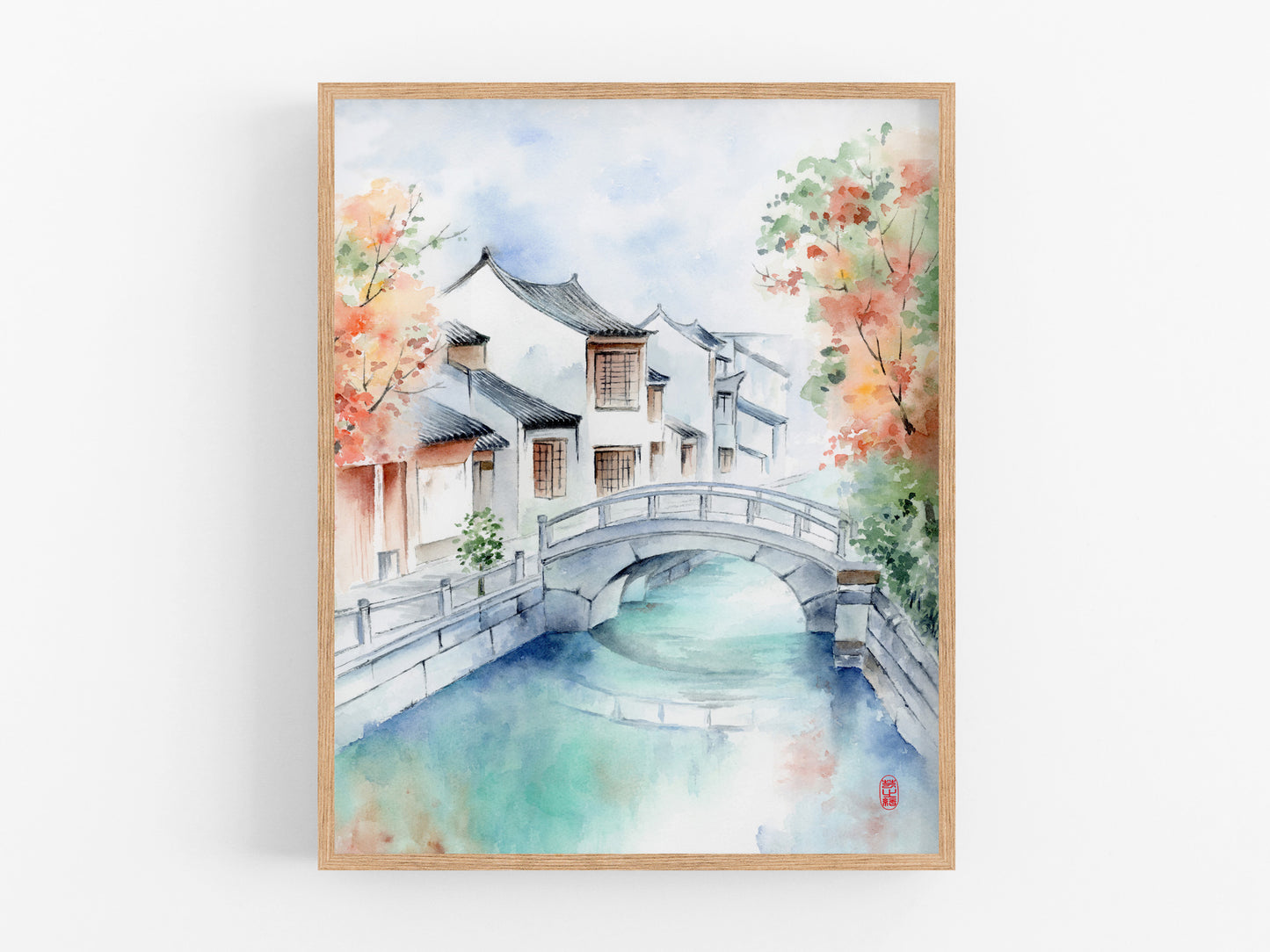 Ancient Water Town | Oriental Landscape Watercolor Art Print