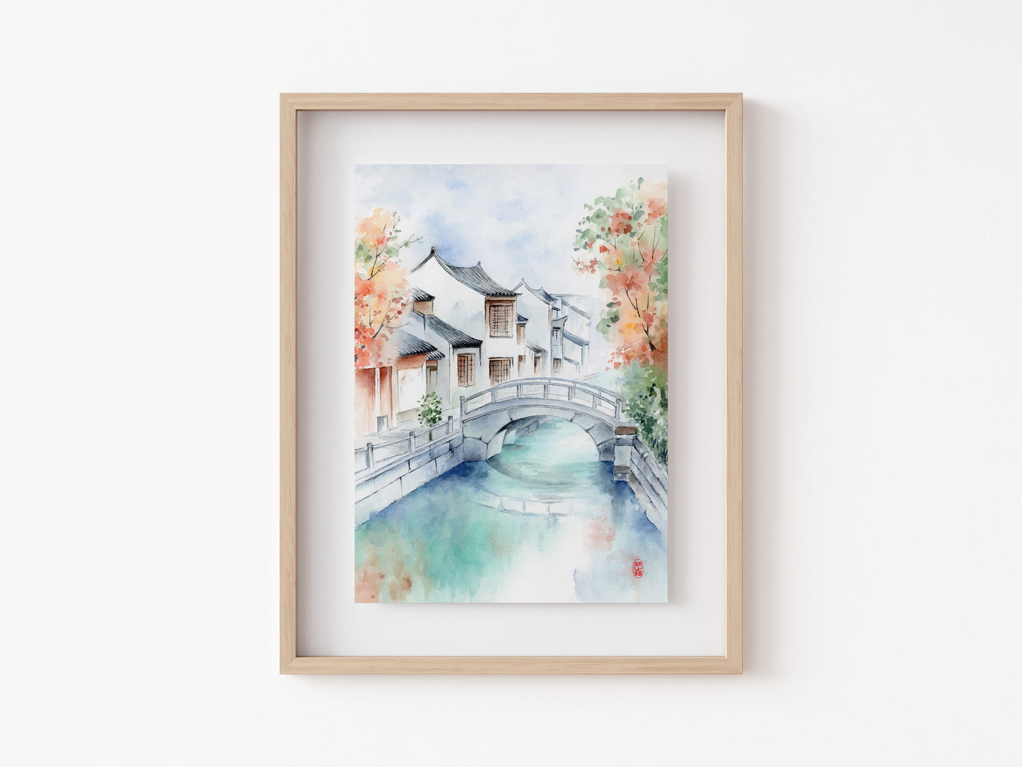 Ancient Water Town | Oriental Landscape Watercolor Art Print