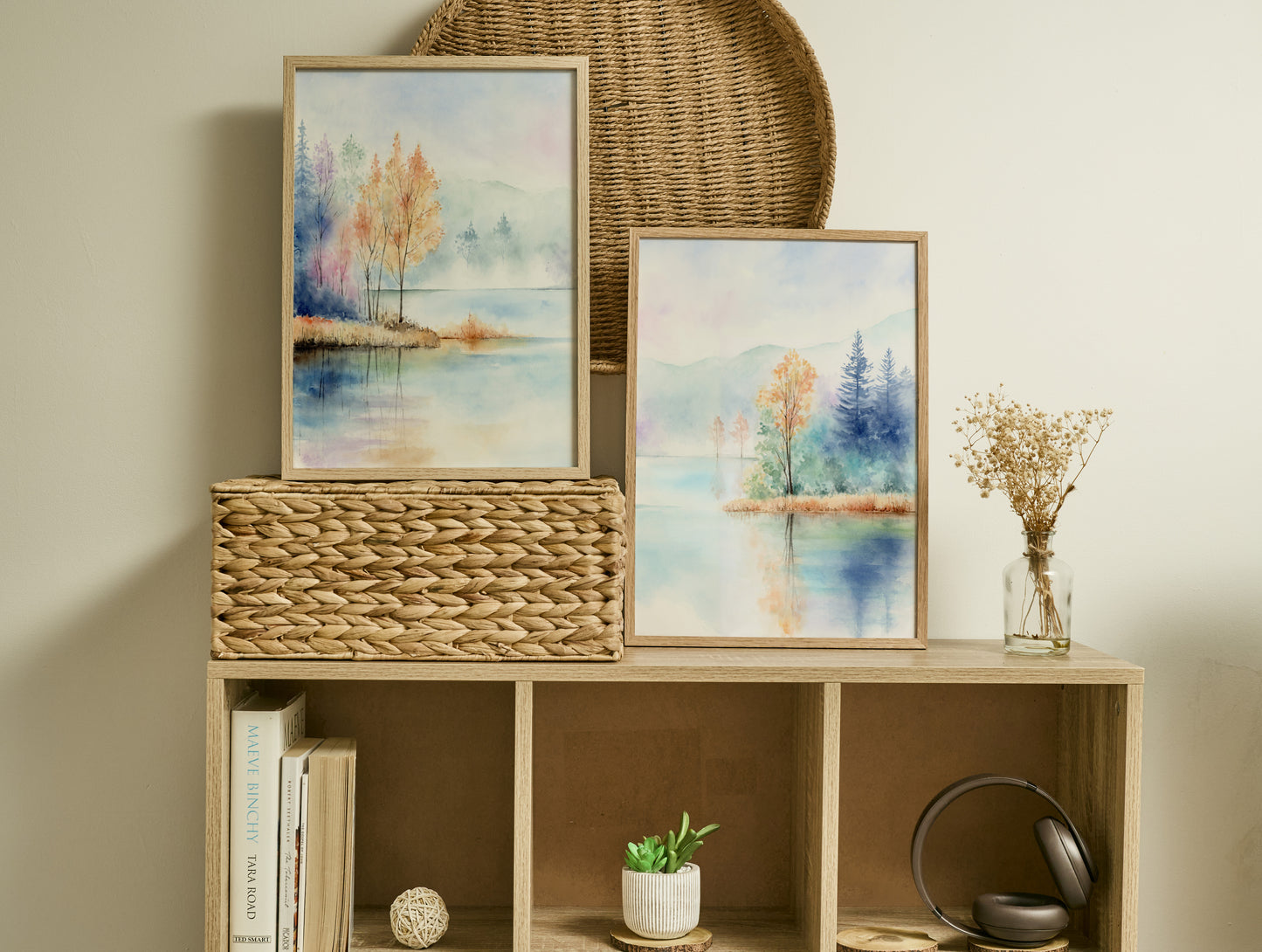 Parallel Sublimity | Set of 2 Lake View Landscape Watercolor Art Prints