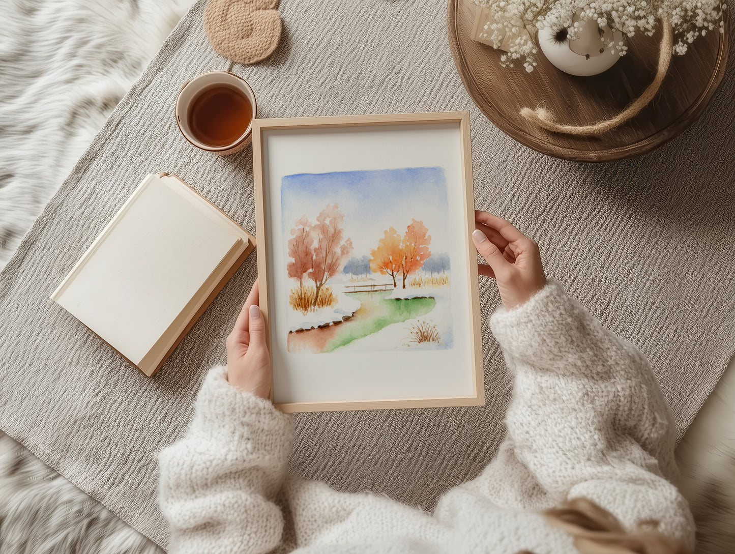Autumn Landscape | Simple Landscape Watercolor Art Print