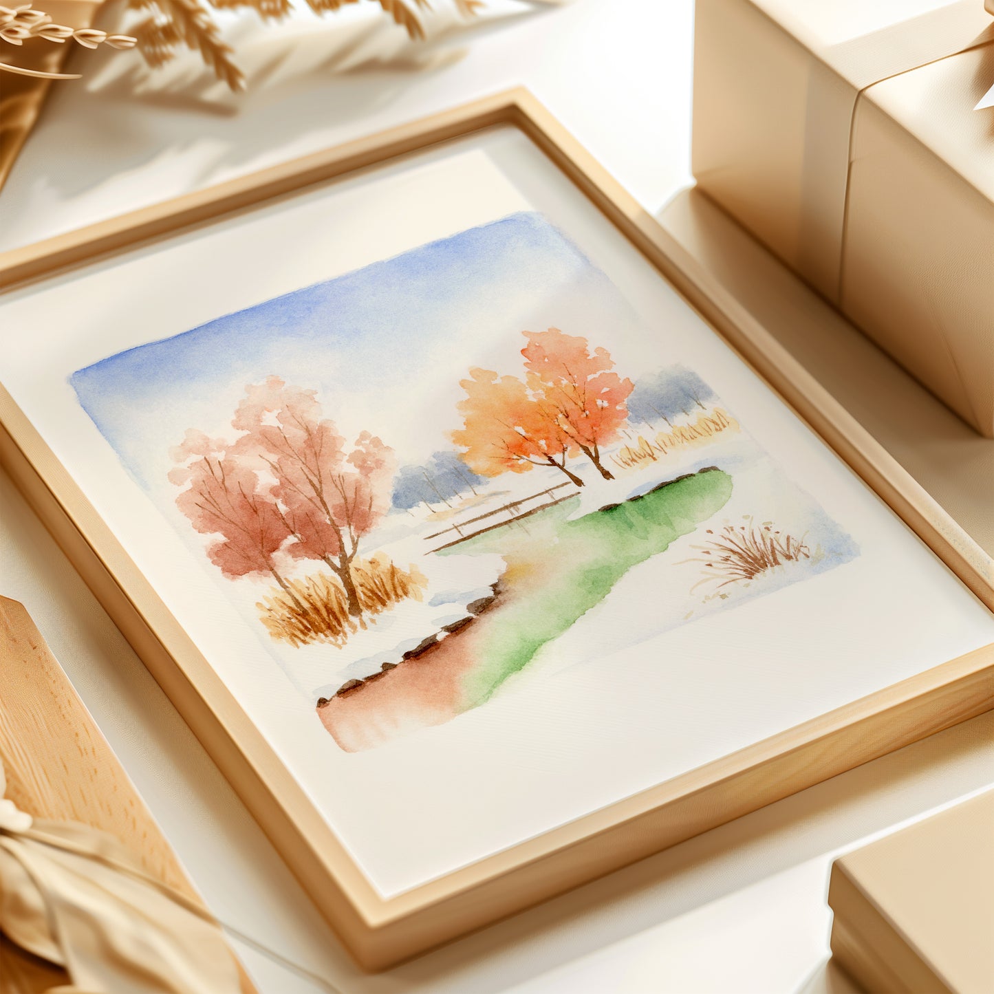 Autumn Landscape | Simple Landscape Watercolor Art Print