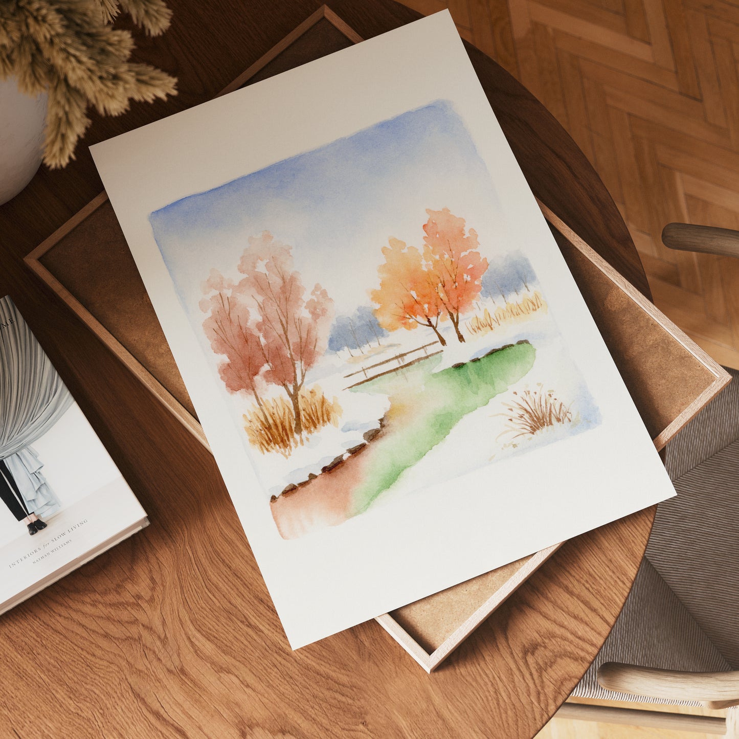 Autumn Landscape | Simple Landscape Watercolor Art Print
