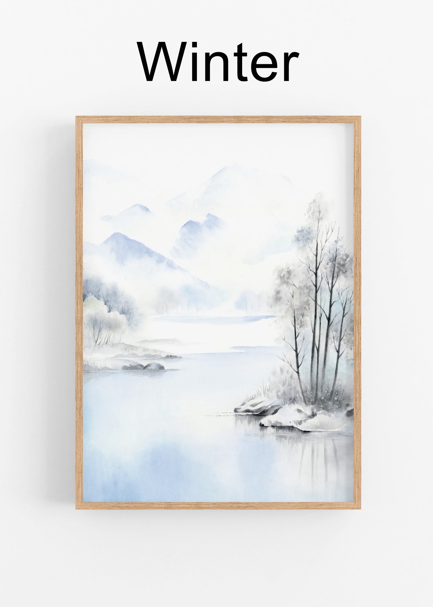 Set of 4 Lake Scene Prints | Four Seasons Landscape Watercolor Art Print