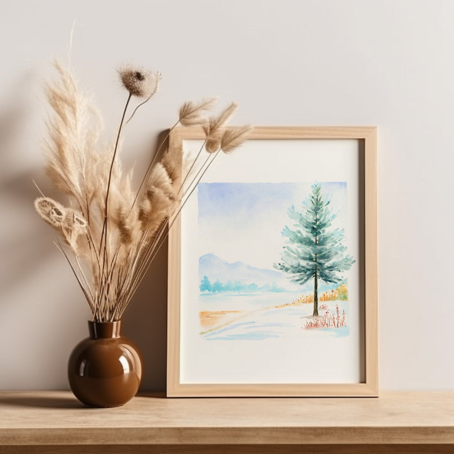Winter Pine Tree | Simple Landscape Watercolor Art Print