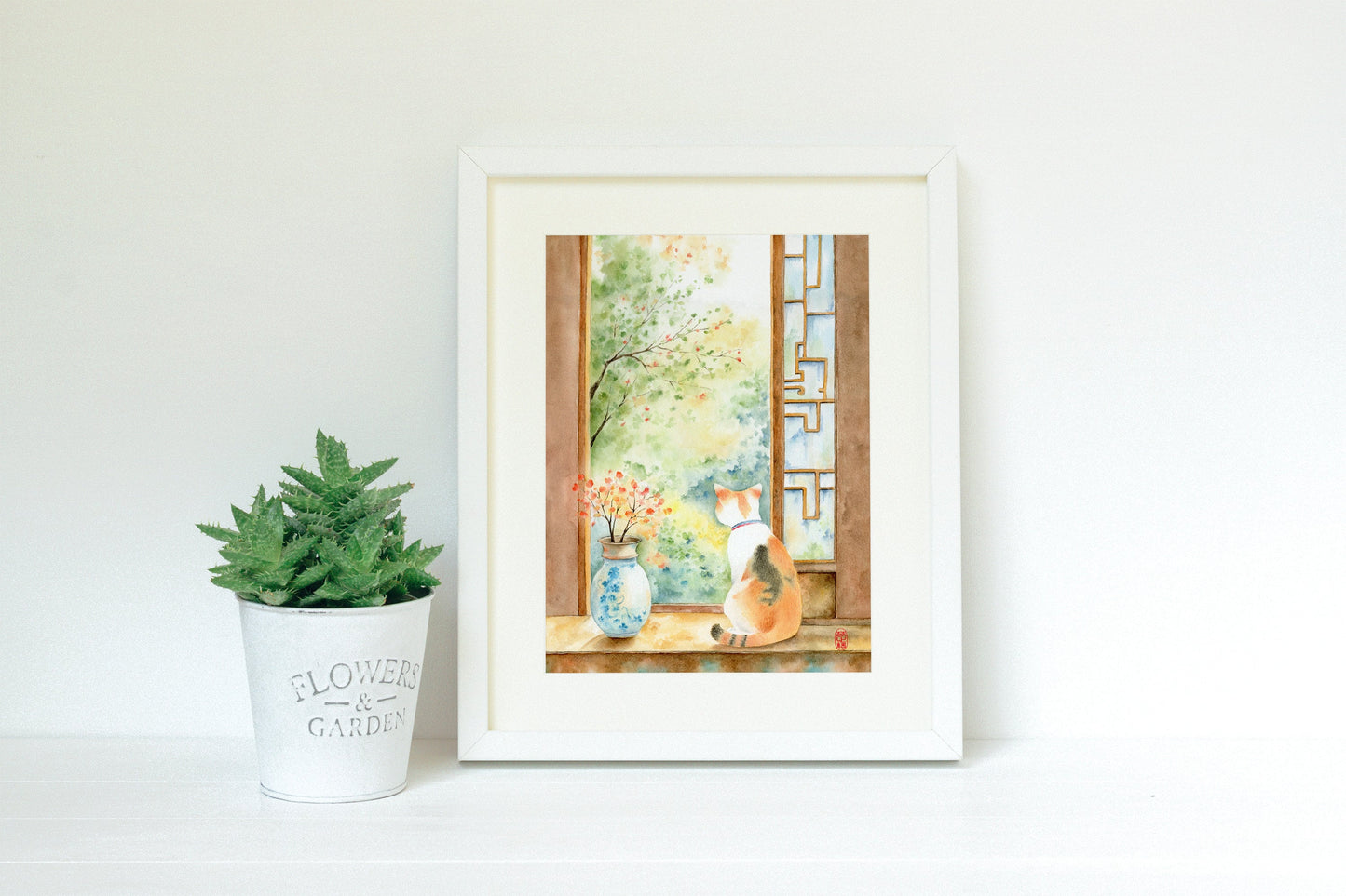 Set of 3 Cute Cat Prints | Oriental Cat Watercolor Art Print
