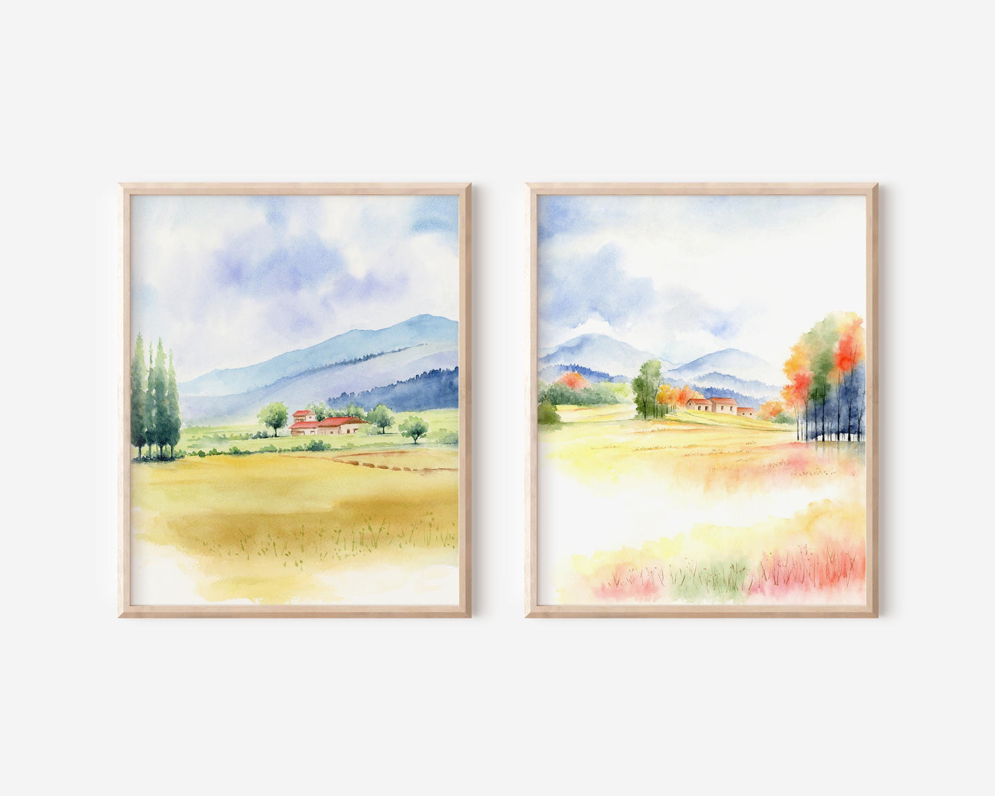 Country Roads| Set of 2 Watercolor Country Landscape Art Prints