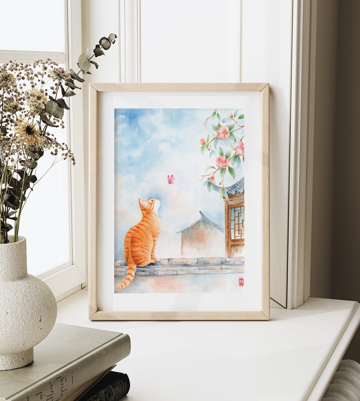 Unrestrained Curiosity | Cat Butterfly Watercolor Art Print