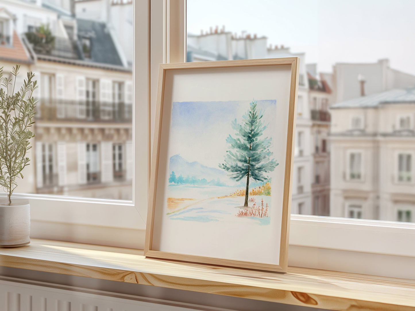 Winter Pine Tree | Simple Landscape Watercolor Art Print