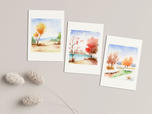 Set of 2 or 3 Vibrant Autumn Prints | Watercolor Landscape Art Print