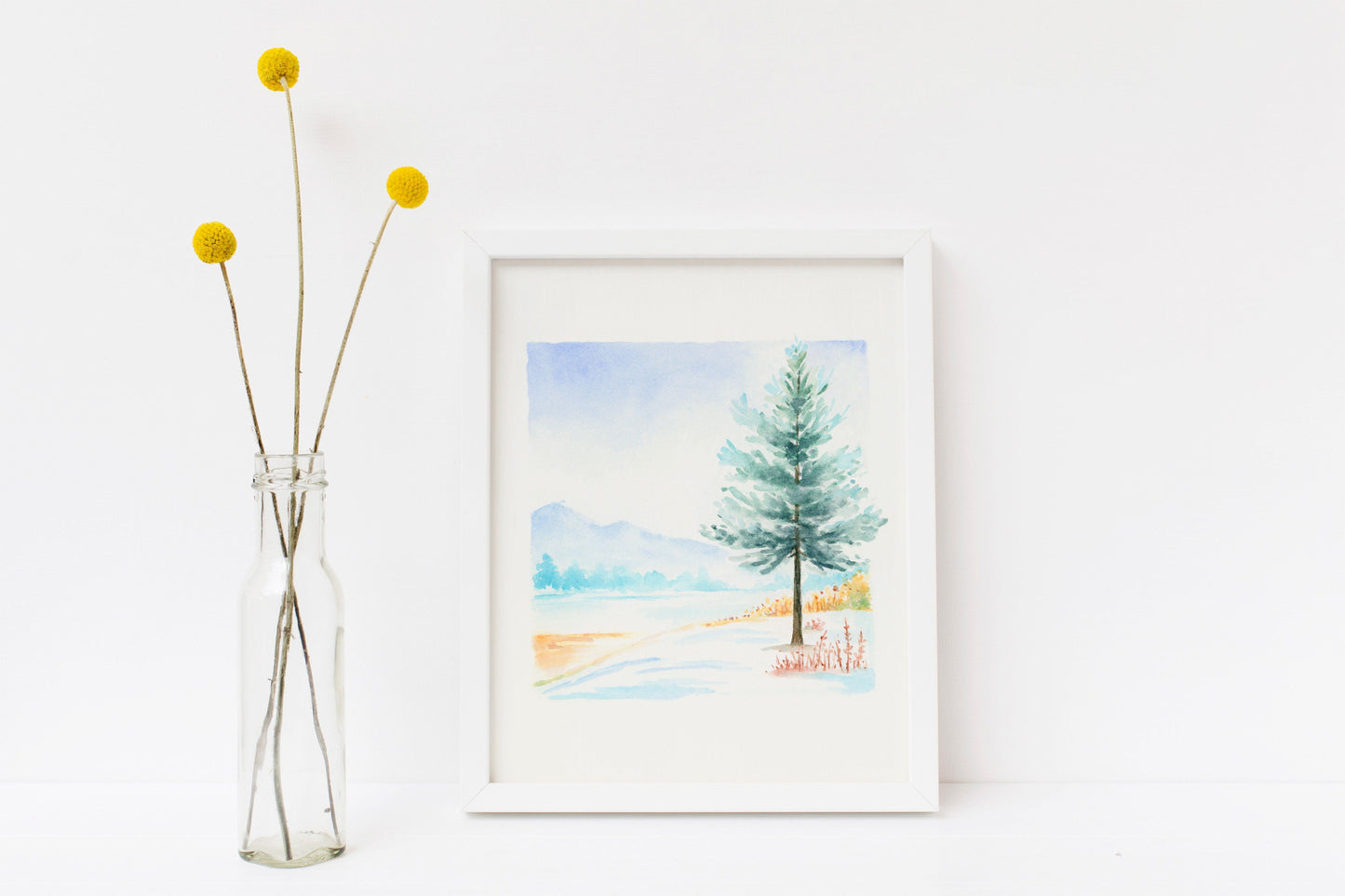 Winter Pine Tree | Simple Landscape Watercolor Art Print