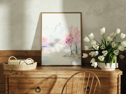 Spring Blossom | Spring Mountain Lake Watercolor Art Print