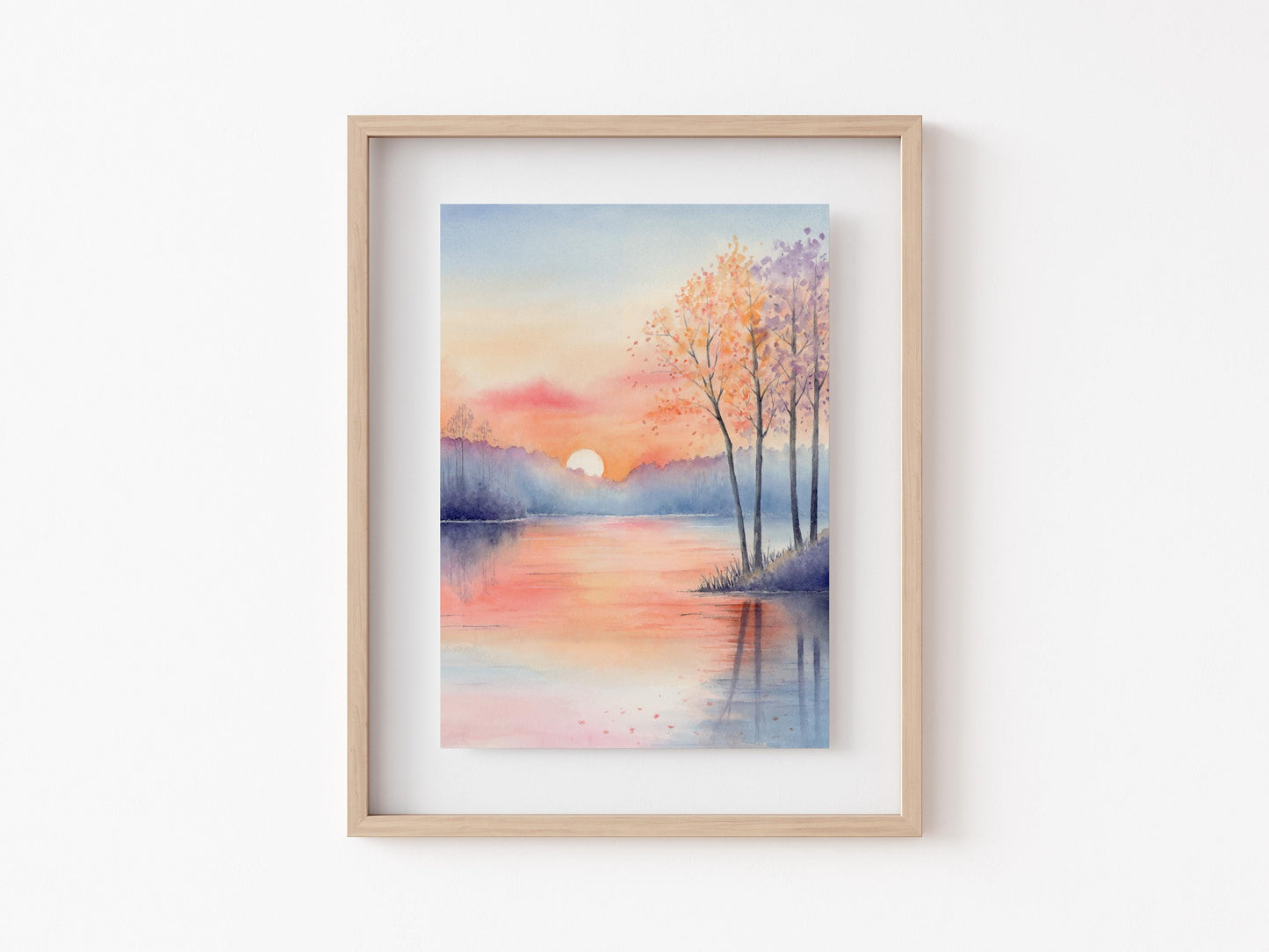 Serene Dusk | Sunset Lake Landscape Watercolor Art Print