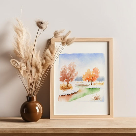 Autumn Landscape | Simple Landscape Watercolor Art Print