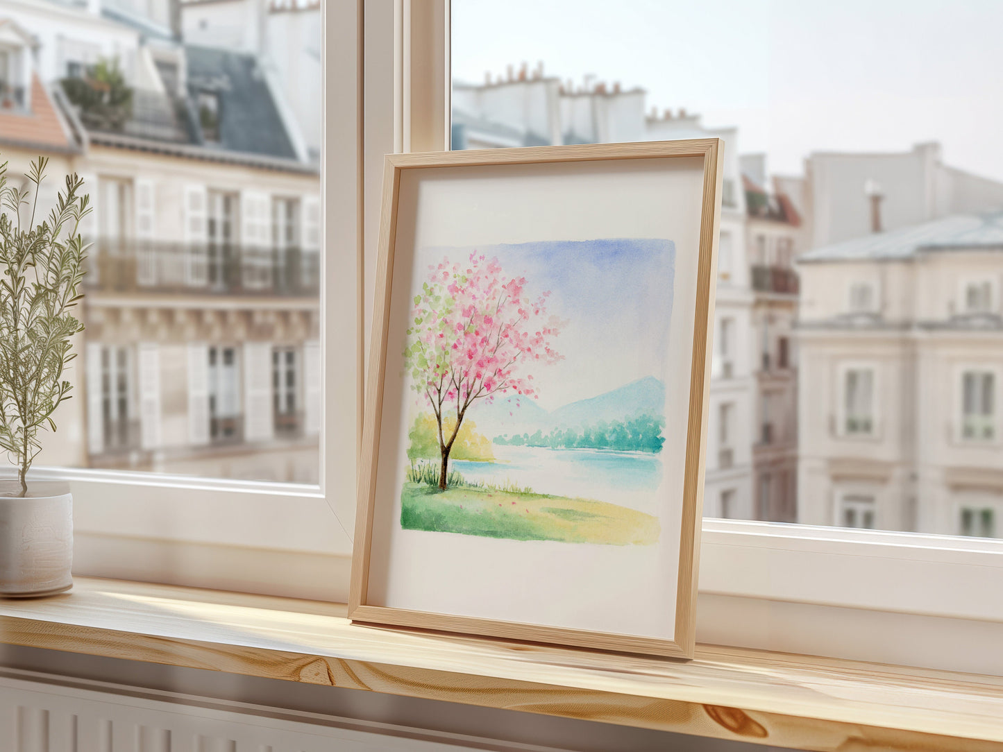 Spring Cherry Blossom Tree | Simple Landscape Watercolor Art Print