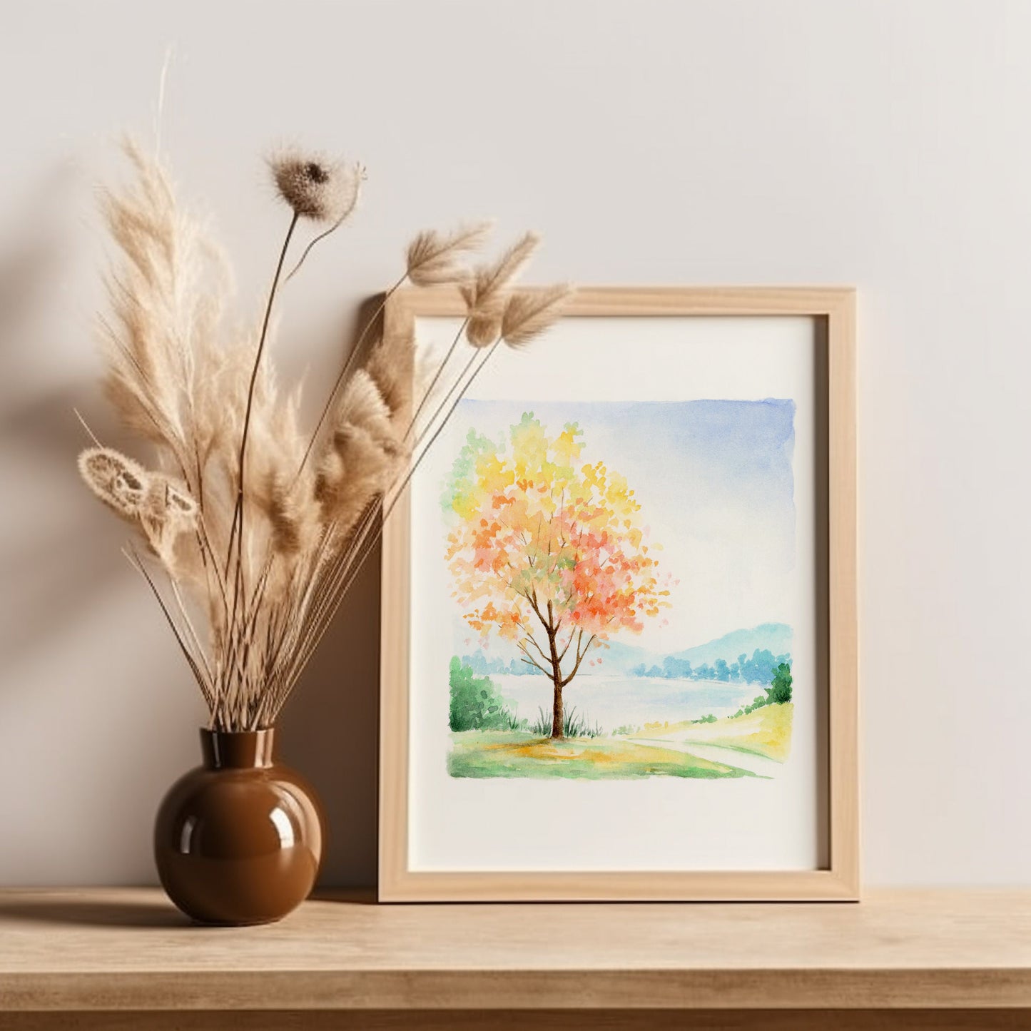 Autumn Tree | Simple Landscape Watercolor Art Print