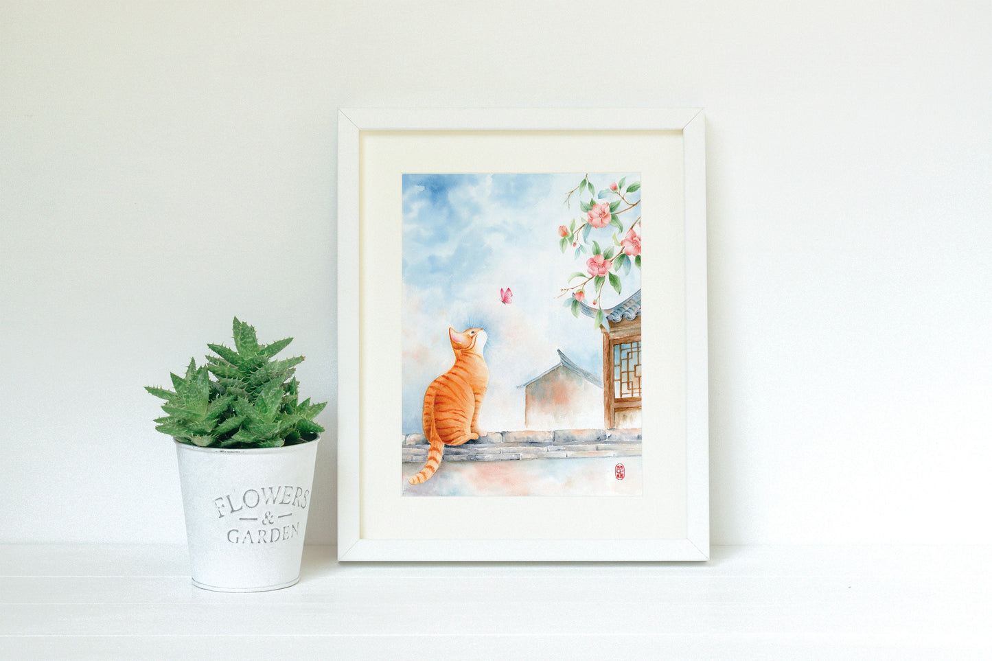 Set of 2 Cute Cat Prints | Pick from 3 Oriental Cat Watercolor Art Prints
