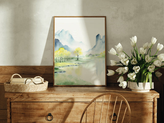 Summer Meadows | Oriental Landscape Watercolor Art Print
