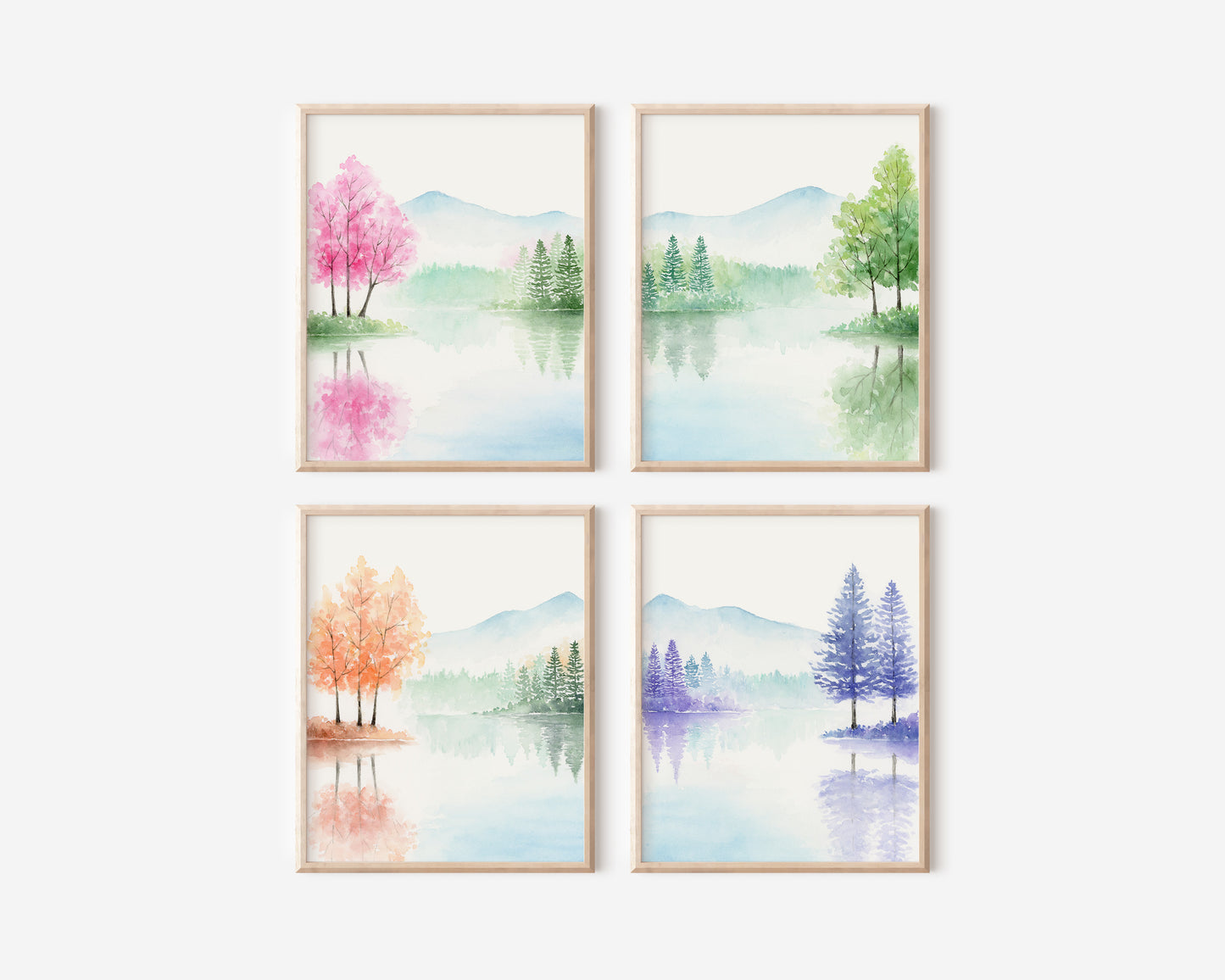 Set of 4 Four Seasons Art Print | Simple Landscape Watercolor Painting