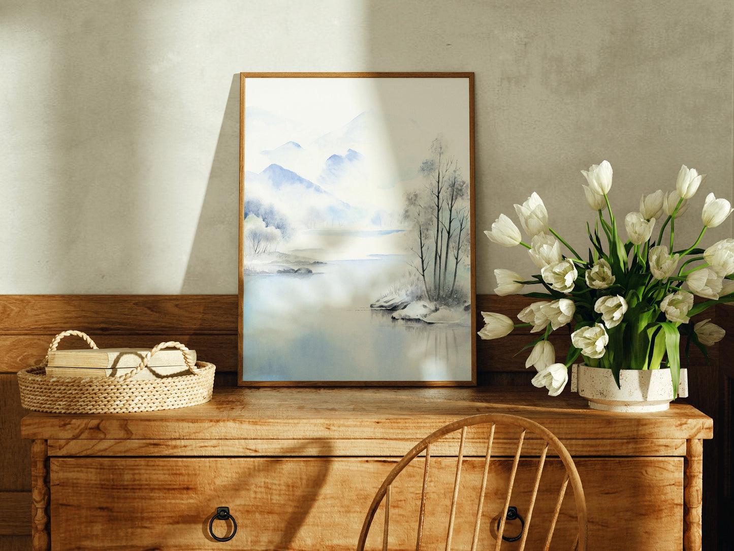 Frost’s Lullaby | Winter Mountain Lake Watercolor Art Print