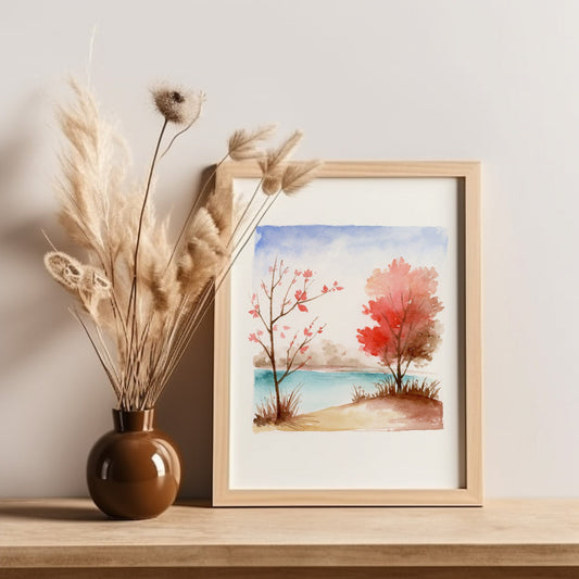 Serene Fall Scene | Landscape Watercolor Art Print