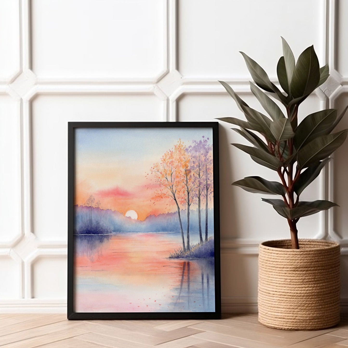 Serene Dusk | Sunset Lake Landscape Watercolor Art Print