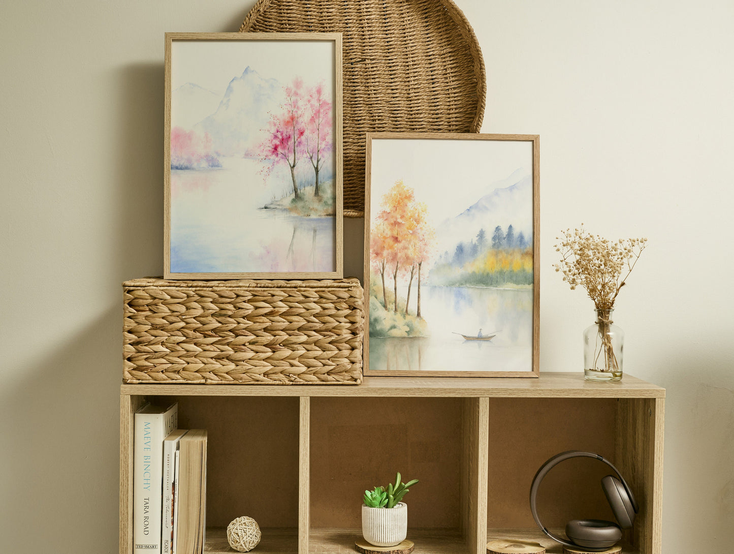 Set of 2 Landscape Prints | Four Seasons Watercolor Landscape Art Print